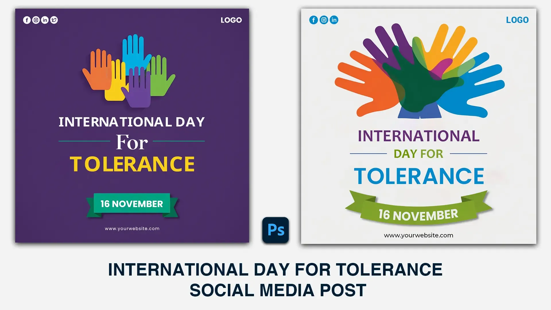 Multicolored Hands Design for International Tolerance Day Instagram Post